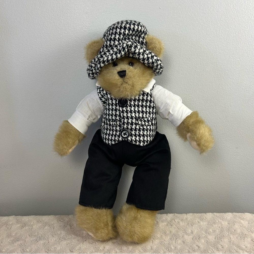 TS Harrison 2007 Teddy Bear Plush Stuffed Animal Toy Houndstooth Vest Hat Black